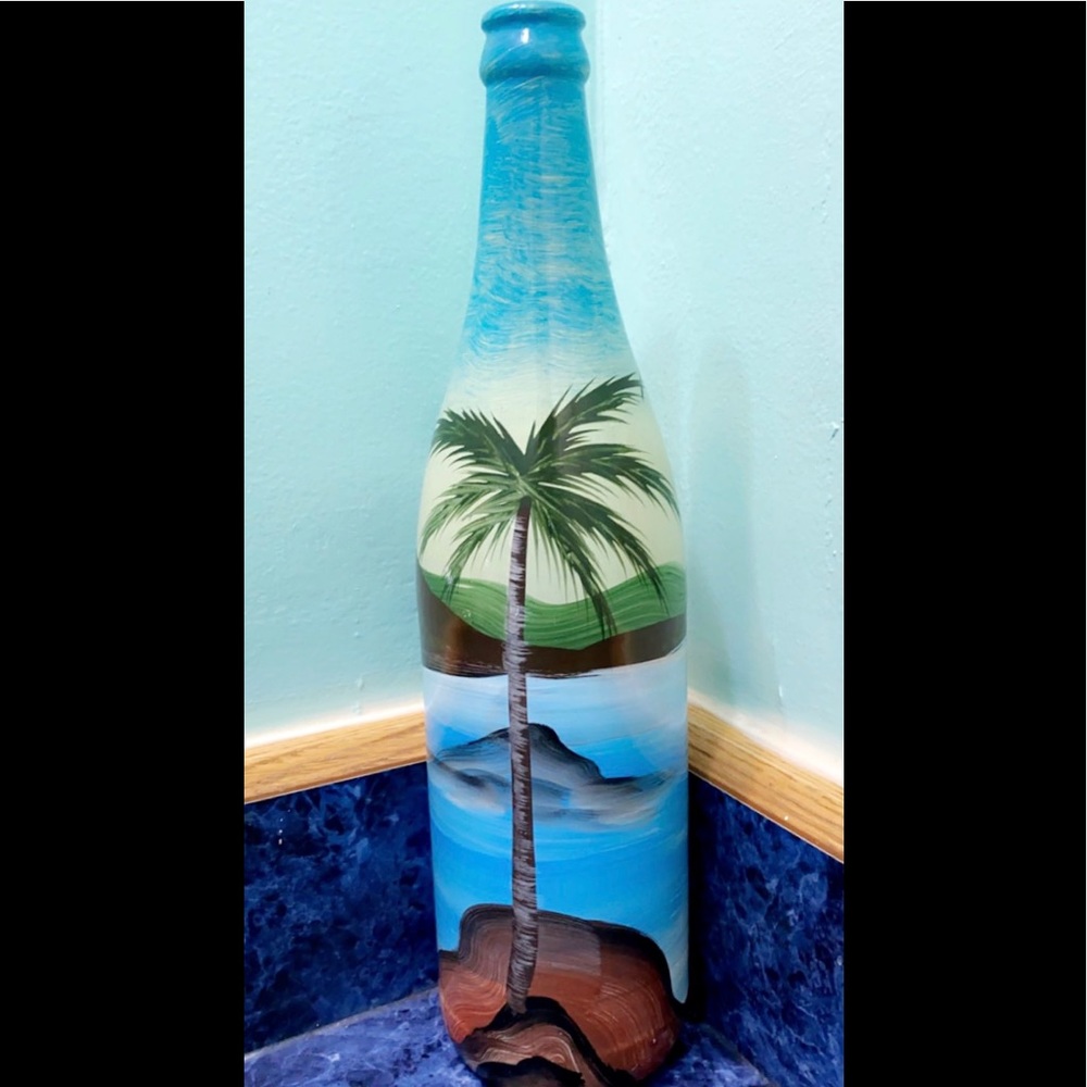 Hand painted glass bottle